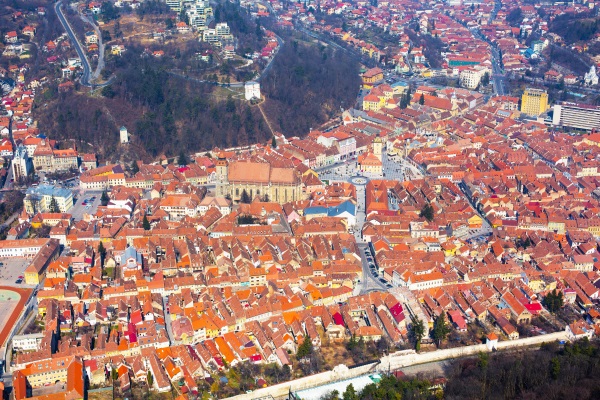 Muntele Tampa, Vedere panoramica cu Centrul vechi din Brasov, Transilvania, Romani